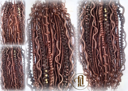 Single Ended SE 75 Piece Set Kit Ginger Brown Mixed Soft Crochet Boho Dread Braid Hair Wraps Extensions Viking Victorian Braids Dreads