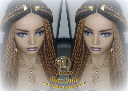 Straight Senegalese Twist Wig Unit! Medium Small Short Blonde Brown #4 #27 Crochet Twist Braided Wig 2tone honey blond hair Alopecia wig
