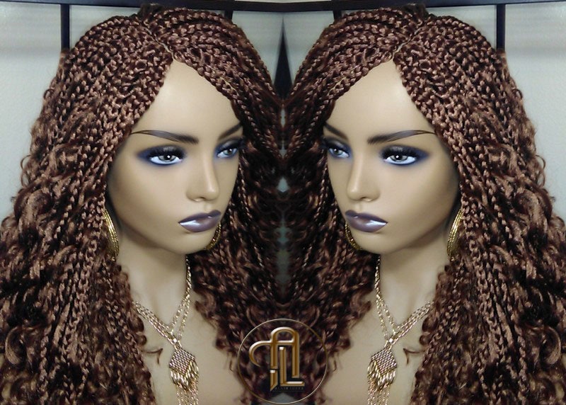 Box Braid Boho Short Curly Wig 14in Brown Auburn 30 Distressed Goddess Box Braids Loose Curly Hair SAME DAY SHIPPING - Ready to Ship