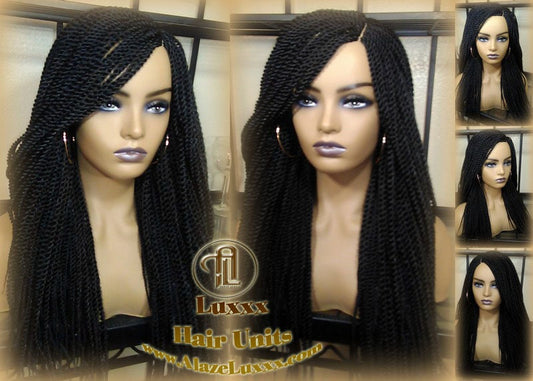Long Straight Small Senegalese Twist Wig Black 1B Braided Twisted Wig Xpressions Braiding Hair Wig Black Wig Motown Tress Senegalese Twist