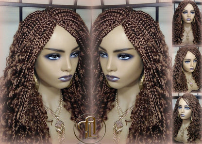 Box Braid Boho Short Curly Wig 14in Brown Auburn 30 Distressed Goddess Box Braids Loose Curly Hair
