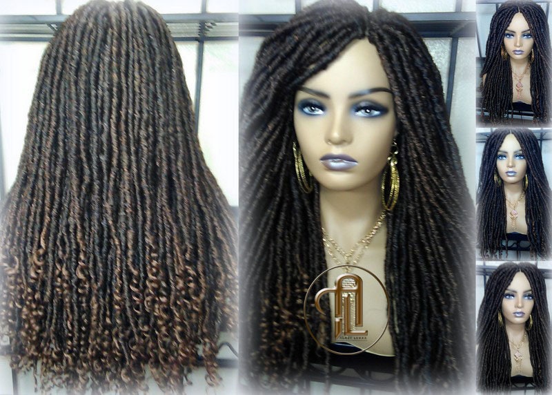 Long Straight Black Brown 30 Goddess Faux Locs Kinky Curly Ends Dread Wig Gypsy Faux Synthetic Dred Loc Bohemian Boho Ready to Ship
