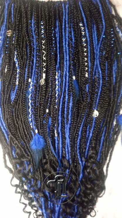 Blue Black SE Synthetic Dreads Braids Locs Mix Gray Blue Crochet Full Set Single Ended Dreadlock Extensions Dreadlocks Fake Faux Locs Witchy