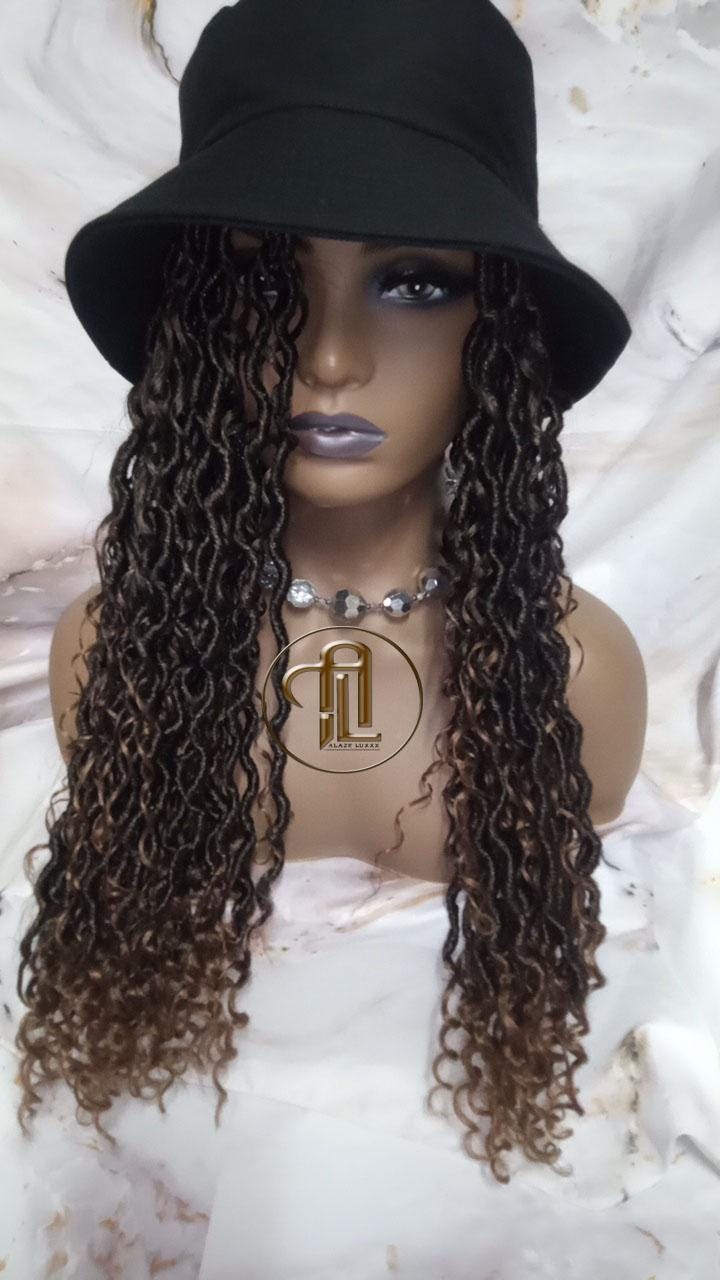 Bucket Hat Boho Goddess Locs  Ombre Brown Blonde Loc Wig Hat  Faux Locs Hat Wig  Dreads Locs Cap  Alopecia Chemo Hair Thinning Fisherman Hat