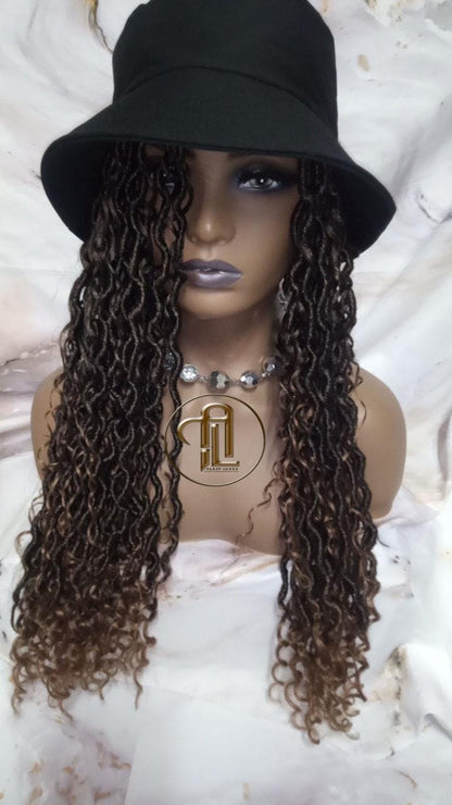 Bucket Hat Boho Goddess Locs  Ombre Brown Blonde Loc Wig Hat  Faux Locs Hat Wig  Dreads Locs Cap  Alopecia Chemo Hair Thinning Fisherman Hat