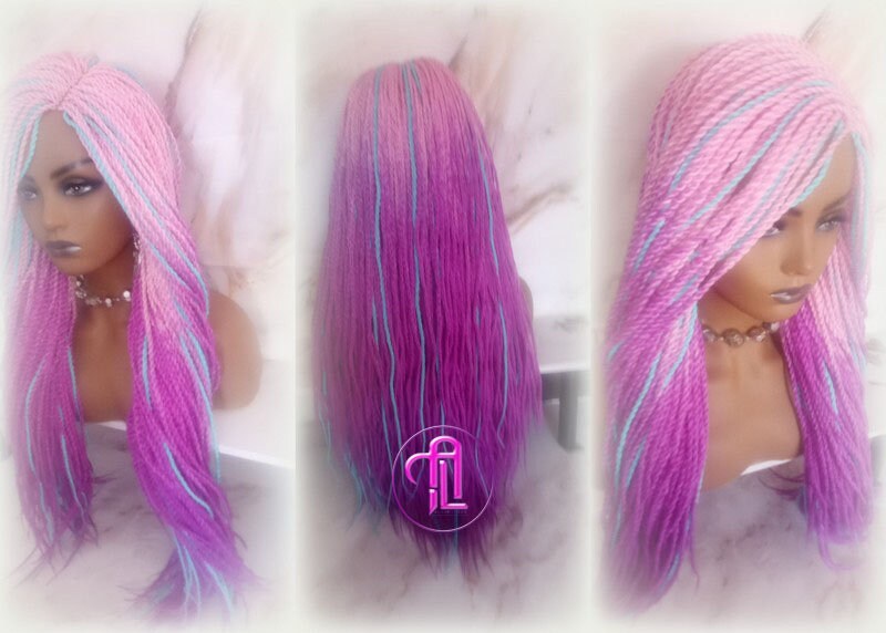 Ombre Pink Purple Blue 24 Inch Long Soft Senegalese Twist Ombre Braids Hair Synthetic Braiding Hair Extension Unicorn