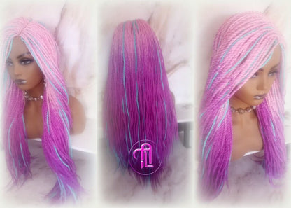 Ombre Pink Purple Blue 24 Inch Long Soft Senegalese Twist Ombre Braids Hair Synthetic Braiding Hair Extension Unicorn