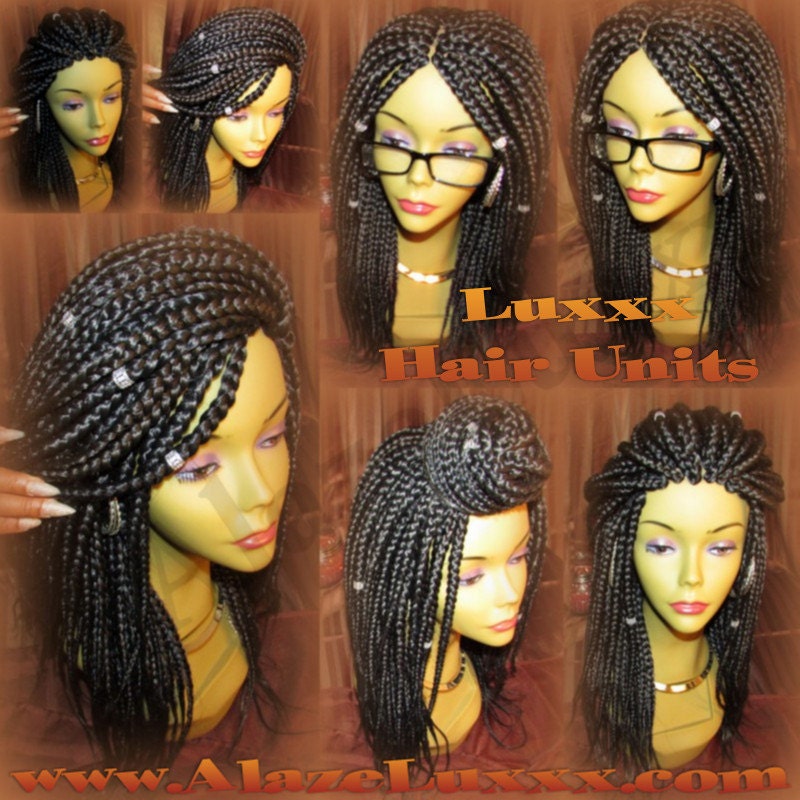Box Braid Wig Unit 14 NEW Natural Look! Handmade Large Medium! Glueless Lace Finish! 14' Large Silky Individual Hair Braiding Zillions HOT