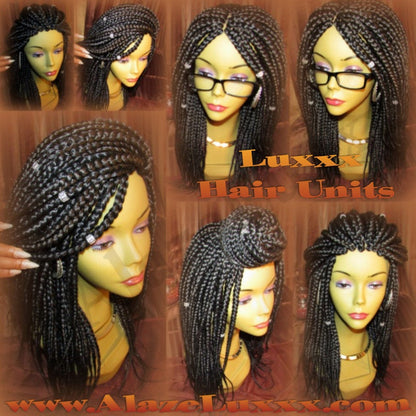Box Braid Wig Unit 14 NEW Natural Look! Handmade Large Medium! Glueless Lace Finish! 14' Large Silky Individual Hair Braiding Zillions HOT