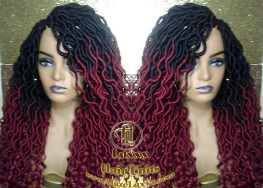 Ombre Goddess Locs Fire 530 Goddess Festival Hair Red Burgundy 1b Marley Crochet Synthetic Dread Dred Loc Lock Wig Unit Braided