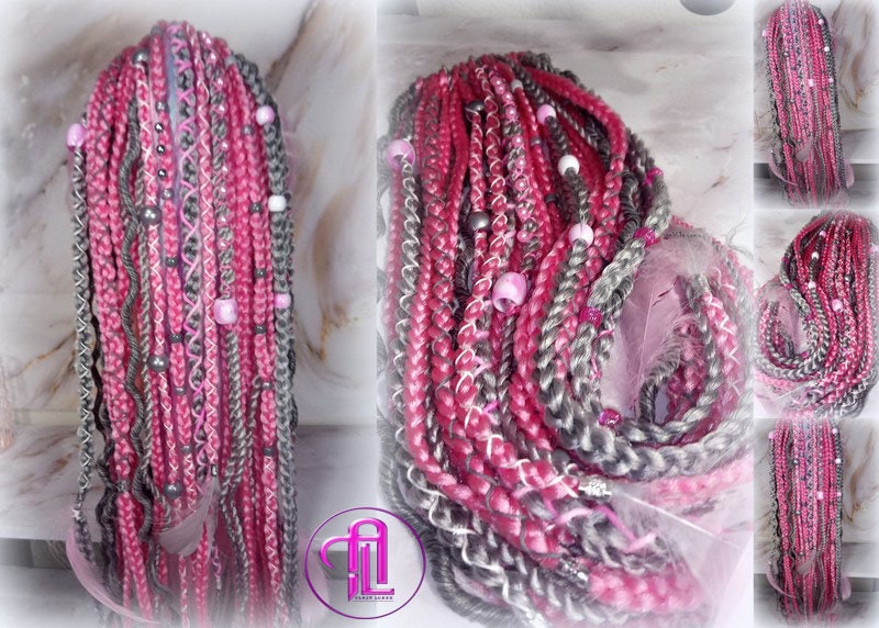 Pink Grey Silver Ponytail Hair Fall Extensions Elements Accents Feathers synthetic box braids hair scrunchie clip in Clip on Braids