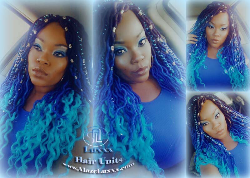 Goddess Faux Locs Blue Ombre curly long wig synthetic dreads crochet braids Mermaid Hair Blue Braid Wig Hair