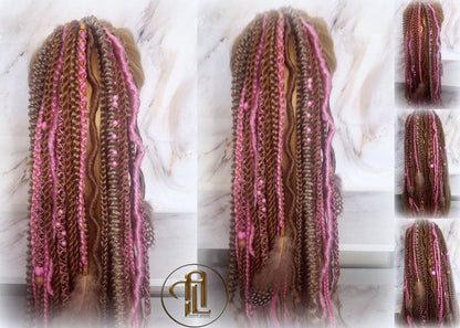 Ponytail Hair Fall Extensions Honey Blonde Pink Ombre Elements Accents Feathers synthetic box braids hair scrunchie clip in Clip on Braids