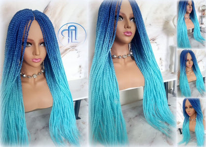 Blue Ombre Senegalese Twist Braid Wig Small Long Gradient Unicorn Mermaid  Braids Light Royal Indigo Blue