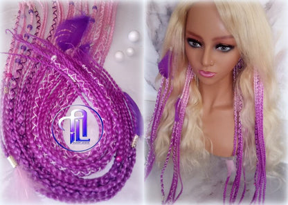 Pink Purple Ombre Clip in Braid Long 24 in Boho Extensions Pink Ombre Purple Box braiding hair Rave Festival Feathers Elements