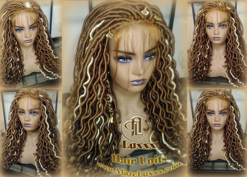 Honey Platinum Blonde Goddess Faux Gypsy Bohemian Boho  Loc Wig Blonde #613 #27 Wavy  Lace Closure DE SE Dred  Blonde Crochet Braided Wigs