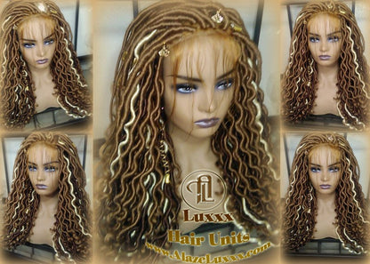 Honey Platinum Blonde Goddess Faux Gypsy Bohemian Boho  Loc Wig Blonde #613 #27 Wavy  Lace Closure DE SE Dred  Blonde Crochet Braided Wigs