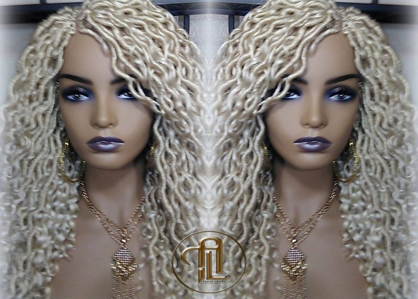 613 Blonde Goddess Faux Locs 14in Short Braid Wig Platinum White Blonde Marley Dred Lock Wig Gypsy Bohemian Boho Lace Part