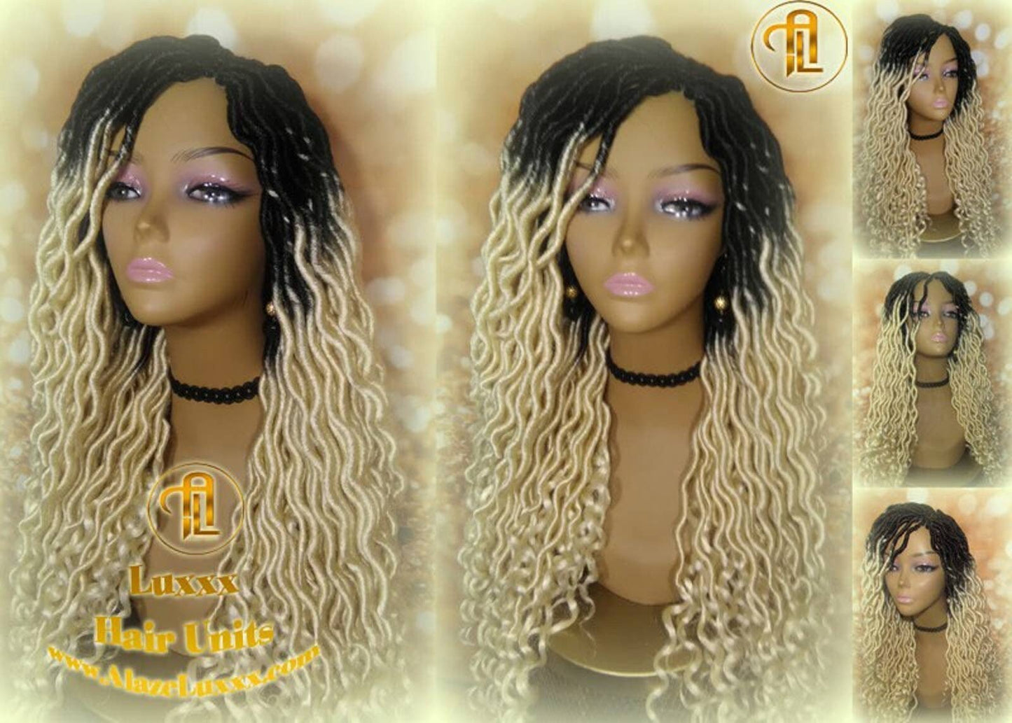 Gypsy Bohemian 613 Goddess Faux Dread Wig 1B Black Blonde Ombre Dark Roots Marley Dred Lock Platinum Braided Wig