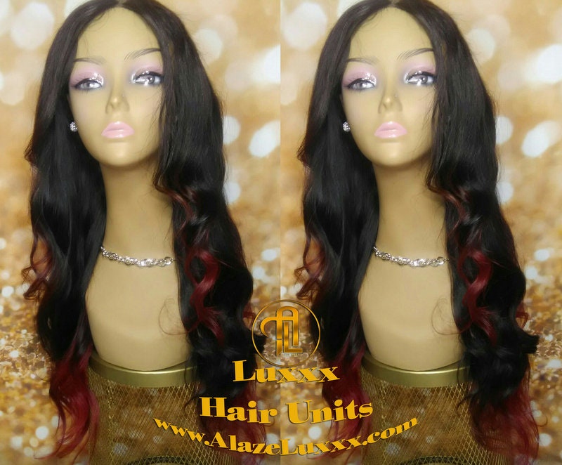 Rihanna Fire Red Hair Straight Virgin Wig Unit New Ombre Custom Color Lace Closure Dip Dye Tips Ends Curls Middle Side Part Celebrity Colour