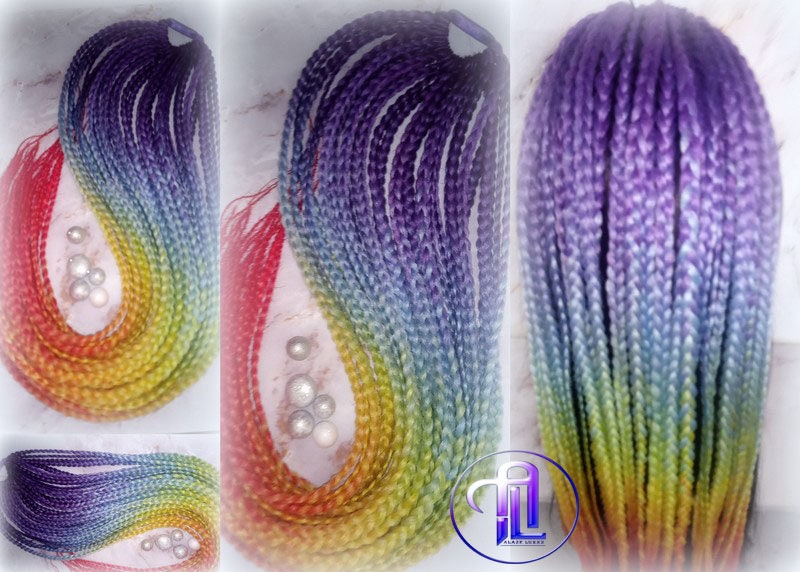 Ponytail Hair Fall Extensions Ombre Rainbow Purple Blue Elements Accents Feathers synthetic box braids hair scrunchie clip in Clip on Braids