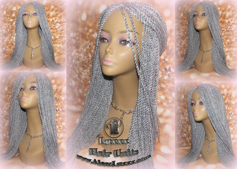 Salt Papper Senegalese Twist Wig Grey Silver Braids Long Straight Small Storm Twist Braided Wigs Twisted Braiding Hair Platinum Braids