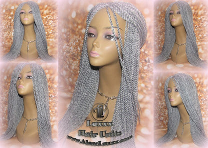 Salt Papper Senegalese Twist Wig Grey Silver Braids Long Straight Small Storm Twist Braided Wigs Twisted Braiding Hair Platinum Braids