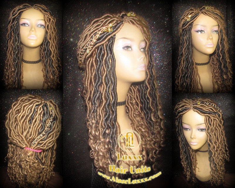 Wavy Goddess Faux Locs Blonde Honey 27 Brown Hair Gypsy Bohemian Boho Dread Loc 27 DE SE Dred Lock  Braided Wigs Carnival Festival Hair