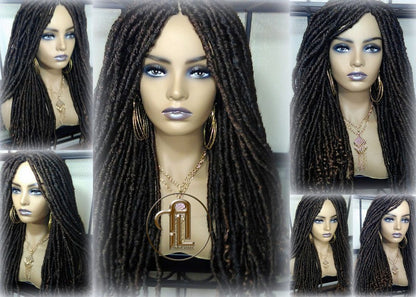 Long Straight Black Brown 30 Goddess Faux Locs Kinky Curly Ends Dread Wig Gypsy Faux Synthetic Dred Loc Bohemian Boho Ready to Ship
