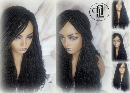 Black boho curly box braids 1b Box Braid Wig Long Medium Straight bohemian gypsy Curly Box Braids