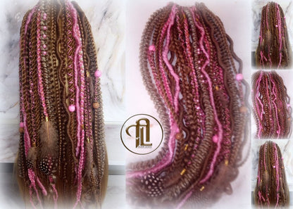 Ponytail Hair Fall Extensions Honey Blonde Pink Ombre Elements Accents Feathers synthetic box braids hair scrunchie clip in Clip on Braids