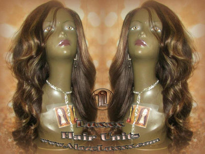Highlights Brown Blonde Balayage Virgin Hair Unit Lace Front Straight Hair Side Bang Layered Hair Wig Make Designer Wig Colorist Stylist