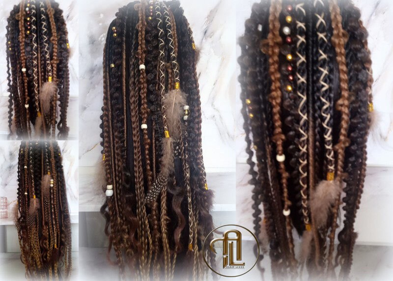 Ombre Black Brown Blonde Ponytail Hair Fall Viking Renaissance Extensions Elements Accents Feathers synthetic braids hair scrunchie clipin