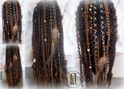 Ombre Black Brown Blonde Ponytail Hair Fall Viking Renaissance Extensions Elements Accents Feathers synthetic braids hair scrunchie clipin