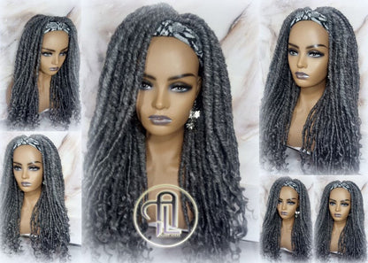 Headband Wig Fluffy Goddess Faux Dread Locs Salt N Pepper 44 51 Gypsy Boho Silver Grey Gray Platinum Storm Wig Unit Wavy Ready to Ship