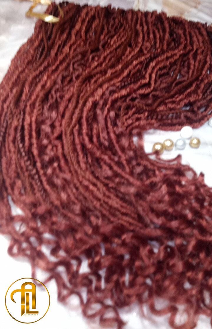 Single Ended Ginger Red Burnt Orangish SE 75 Piece Set Kit Mixed Soft Crochet Boho Dread Braid Hair Wrap Extension Texture Natural Realistic