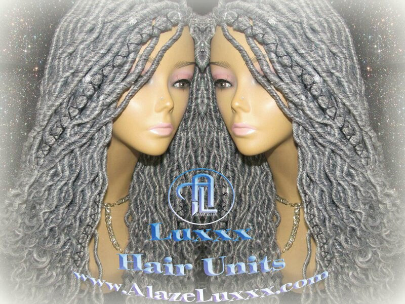 Storm Silver Grey Gray 44 51 Platinum Storm Gypsy Bohemian Boho Goddess Faux Dread Locs Wig Unit Wavy Dred  Coplay Lock Crochet Costume Hair