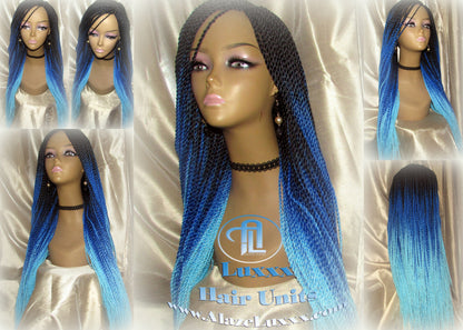 Blue Ombre Senegalese Twist Braid Wig Small Long Carnival Festival EDC Drag Queen Cosplay Unicorn Mermaid Wig Sale Alopecia Blue Braids