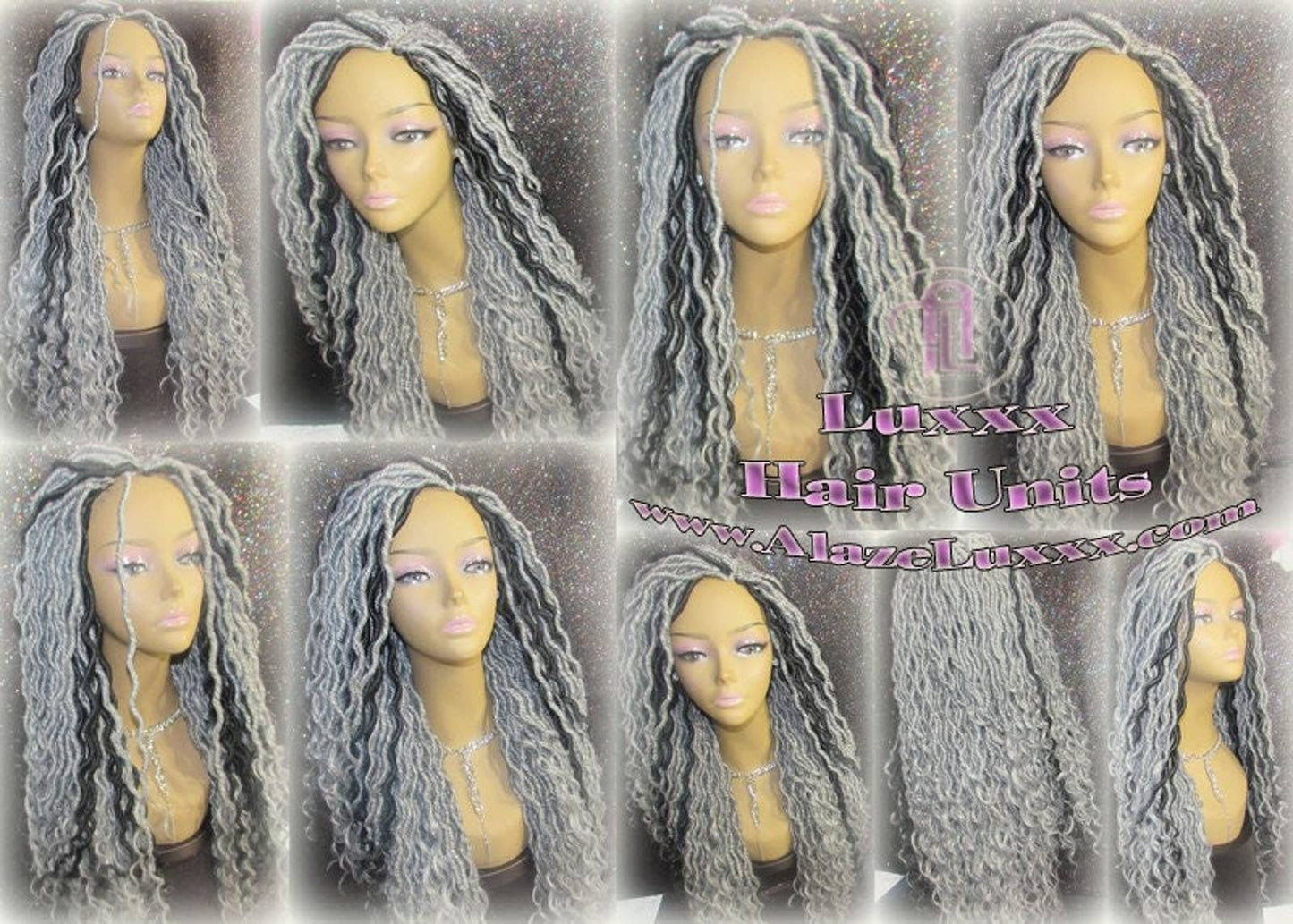 Silver Black 1B Grey Gray Salt N Pepper 44 51 Gypsy Boho Goddess Faux Dread Locs Platinum Storm Wig Unit Wavy