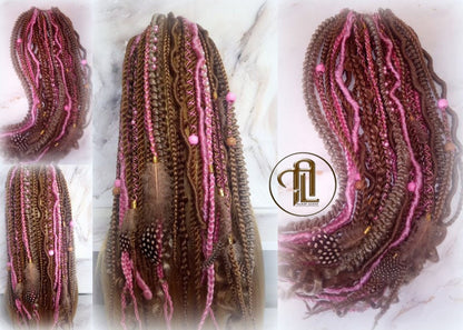 Ponytail Hair Fall Extensions Honey Blonde Pink Ombre Elements Accents Feathers synthetic box braids hair scrunchie clip in Clip on Braids