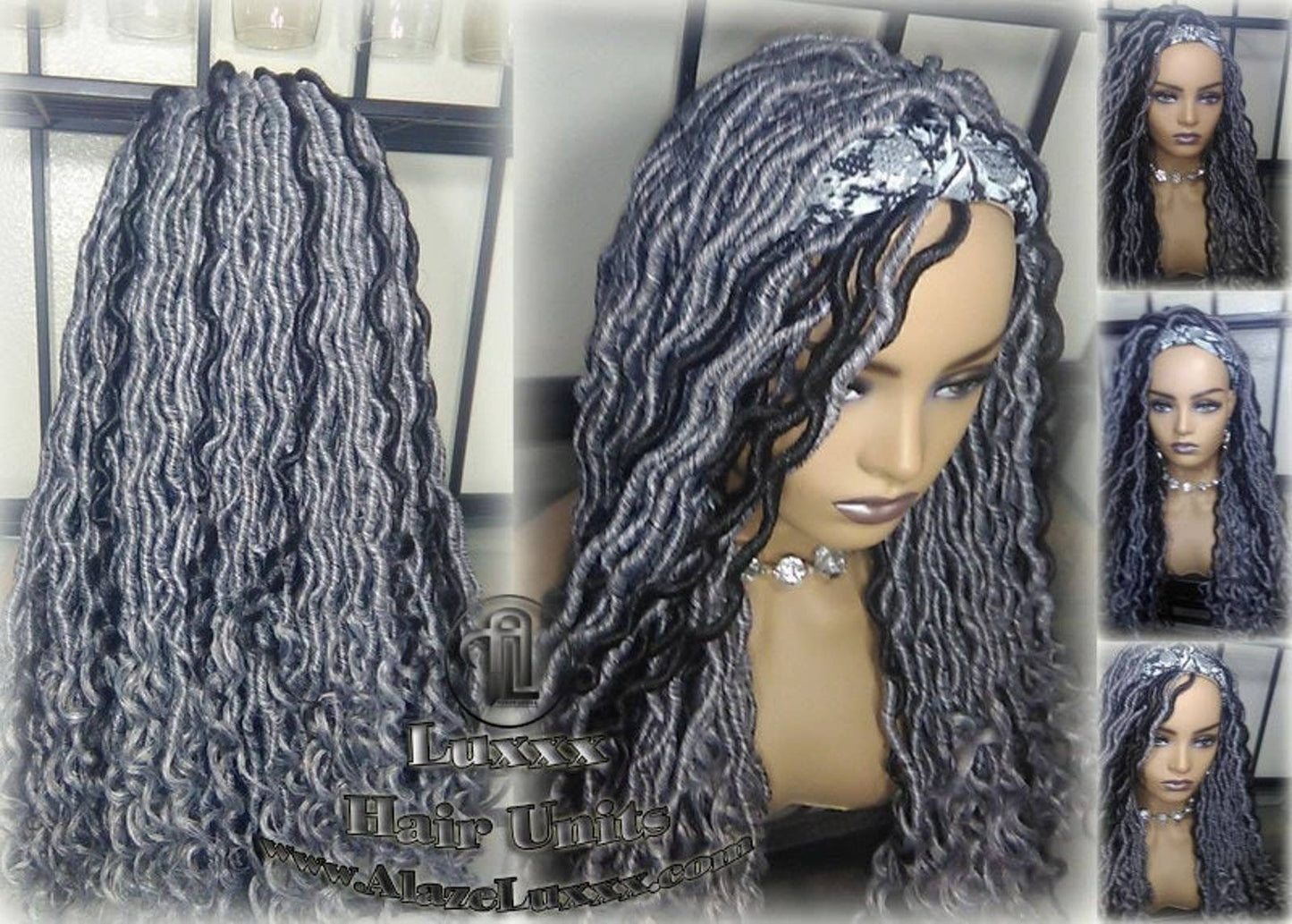 Headband Wig Goddess Faux Dread Locs Salt N Pepper 44 51 Gypsy Boho Silver Black 1B Grey Gray Platinum Storm Wig Unit Wavy Ready to Ship