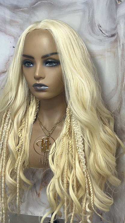 Lace Front Dread Braid Full 613 Blonde Wig Twist Soft Crochet Boho Synthetic Dread Braid Boho Long Wavy Curly Wig Goddess Braids & Waves 24'
