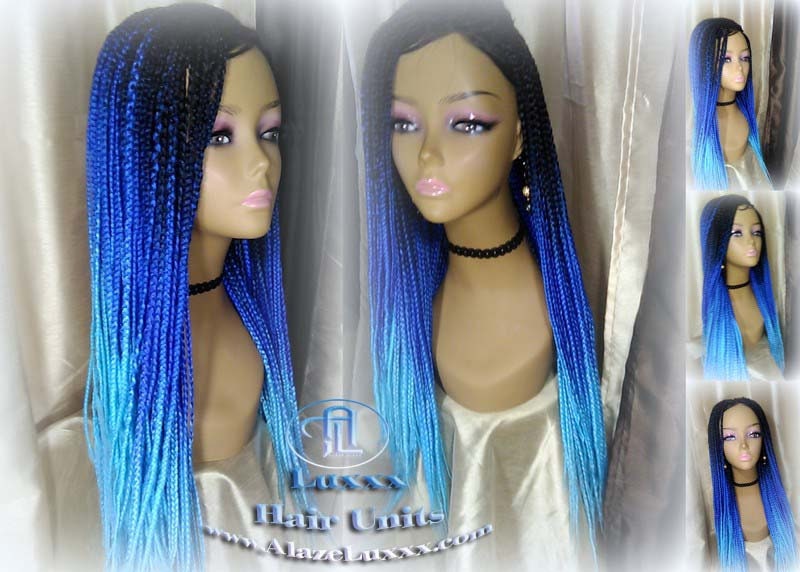 Box Braids Wig  Blue Ombre Straight long wig Small Medium royal sky baby blue Mermaid Hair Drag Queen Cosplay Wig Carnival Festival Hair