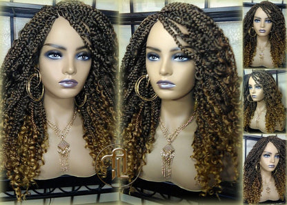 Box Braid Boho Short Curly Wig 14in Brown Auburn 30 27 Honey blonde Distressed Goddess Box Braids Loose Curly Hair