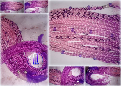 Ponytail Hair Fall Extensions Pink Ombre Purple Elements Accents Feathers synthetic box braids hair scrunchie clip in Clip on Braids