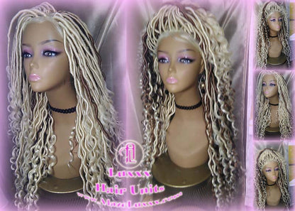 Lace Frontal Lace Front Goddess Faux Locs Wig Baby Hair Platinum Blonde Brown Goddess Faux Locs Dread Loc wigs Gypsy Boho 613