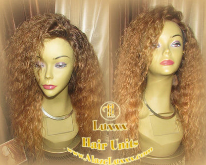 Long Curly Virgin Hair Brown Blonde Ombre Highlights Balayage Wig Lace Closure Blonde 30 27 613 platinum dark root Tight Kinky Curl Alopecia