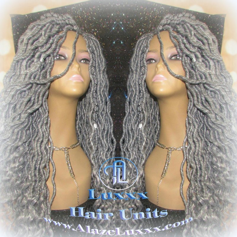 Storm Silver Grey Gray 44 51 Platinum Storm Gypsy Goddess Faux Dread Locs Wig Unit Wavy Dred Cosplay Lock Crochet Freetress Model Model Wigs