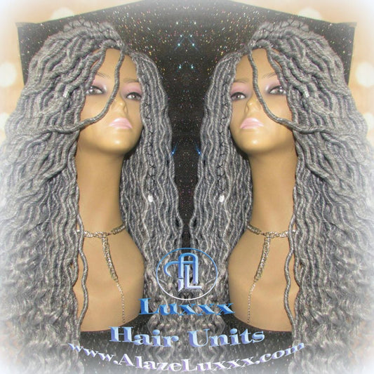 Storm Silver Grey Gray 44 51 Platinum Storm Gypsy Goddess Faux Dread Locs Wig Unit Wavy Dred Cosplay Lock Crochet Freetress Model Model Wigs