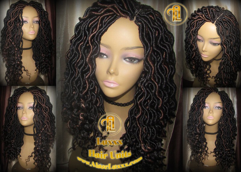 Black 1b 30 Goddess Faux Locs Wavy Curly Crochet 16 inch Short Medium Braid Wig Black Brown  Marley Dreds Braid Wig faux Loc Wig